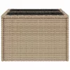 Bézs polyrattan üveglapos kerti asztal 55 x 55 x 37 cm