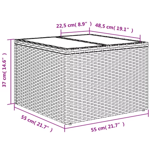 Bézs polyrattan üveglapos kerti asztal 55 x 55 x 37 cm
