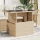 Bézs polyrattan üveglapos kerti asztal 100 x 55 x 73 cm