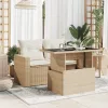 Bézs polyrattan üveglapos kerti asztal 100 x 55 x 73 cm