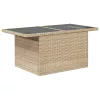 Bézs polyrattan üveglapos kerti asztal 100 x 55 x 73 cm