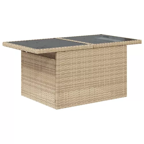 Bézs polyrattan üveglapos kerti asztal 100 x 55 x 73 cm