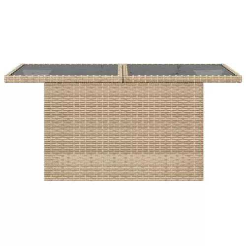 Bézs polyrattan üveglapos kerti asztal 100 x 55 x 73 cm