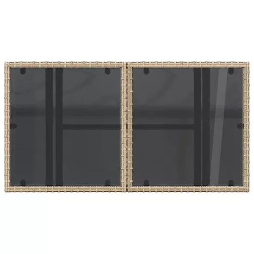Bézs polyrattan üveglapos kerti asztal 100 x 55 x 73 cm