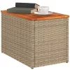 2 db bézs polyrattan és tömör fa kerti kisasztal 55x34x37 cm