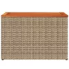 2 db bézs polyrattan és tömör fa kerti kisasztal 55x34x37 cm