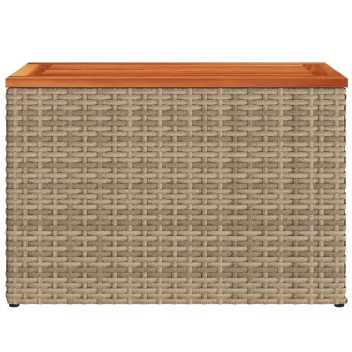 2 db bézs polyrattan és tömör fa kerti kisasztal 55x34x37 cm