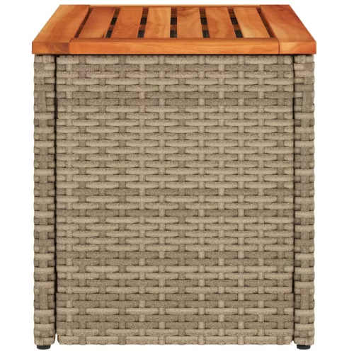 2 db bézs polyrattan és tömör fa kerti kisasztal 55x34x37 cm