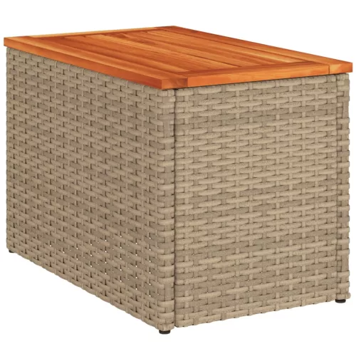 2 db bézs polyrattan és tömör fa kerti kisasztal 55x34x37 cm