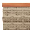 2 db bézs polyrattan és tömör fa kerti kisasztal 55x34x37 cm