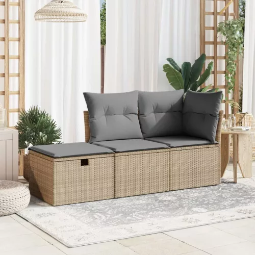 Bézs polyrattan kerti szék párnával 55 x 55 x 37 cm