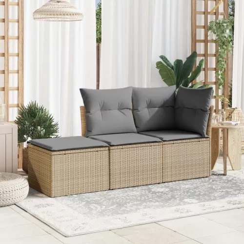 Bézs polyrattan kerti szék párnával 55 x 55 x 37 cm