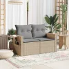 2 személyes bézs polyrattan kerti kanapé párnával