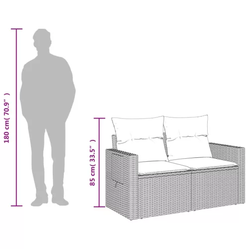 2 személyes bézs polyrattan kerti kanapé párnával