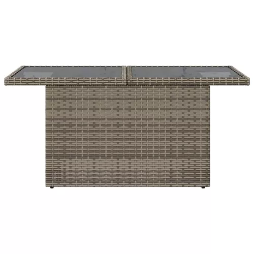 Szürke polyrattan üveglapos kerti asztal 100x55x73 cm