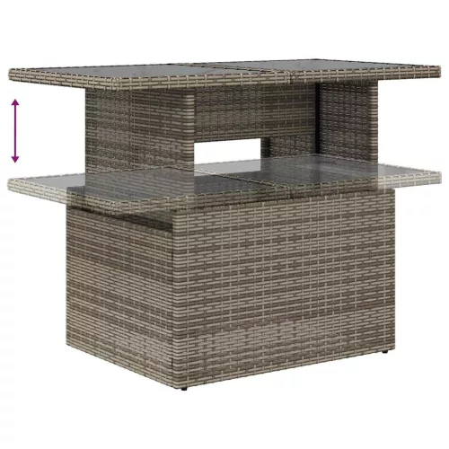 Szürke polyrattan üveglapos kerti asztal 100x55x73 cm