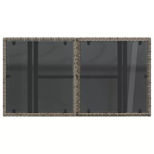 Szürke polyrattan üveglapos kerti asztal 100x55x73 cm