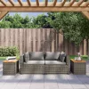 2 db szürke polyrattan és tömör fa kerti kisasztal 55x34x37 cm