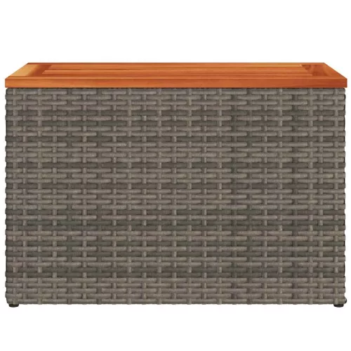 2 db szürke polyrattan és tömör fa kerti kisasztal 55x34x37 cm