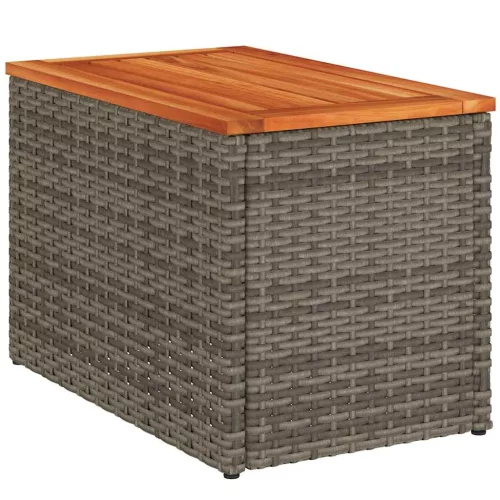 2 db szürke polyrattan és tömör fa kerti kisasztal 55x34x37 cm