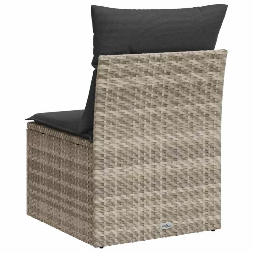 Világosszürke polyrattan karfa nélküli kerti kanapé párnával