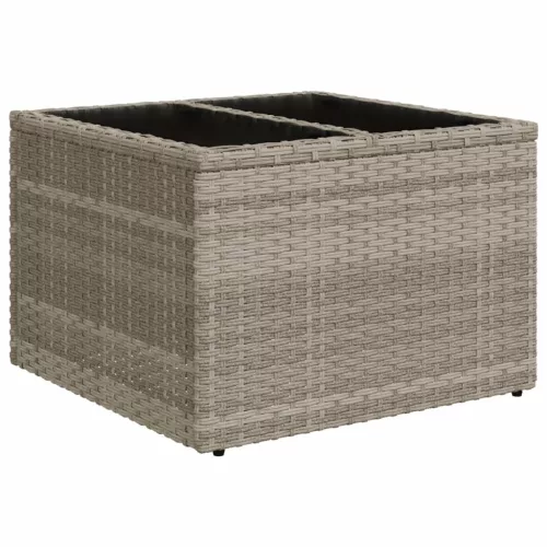 Világosszürke polyrattan üveglapos kerti asztal 55x55x37 cm