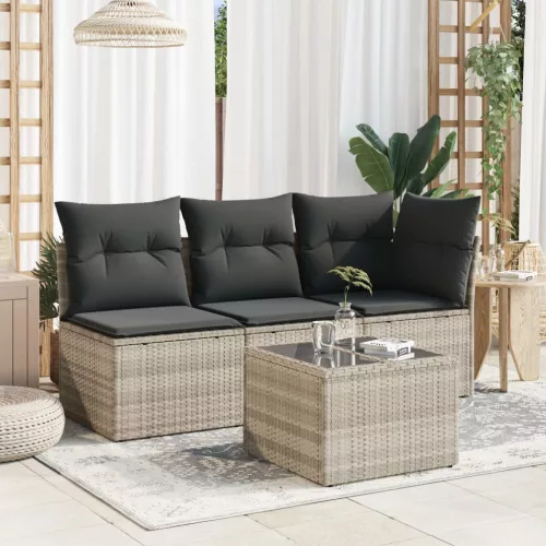 Világosszürke polyrattan üveglapos kerti asztal 55x55x37 cm