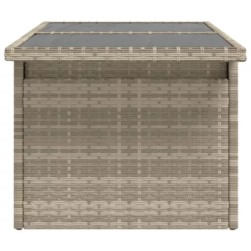 Szürke polyrattan üveglapos kerti asztal 100x55x73 cm