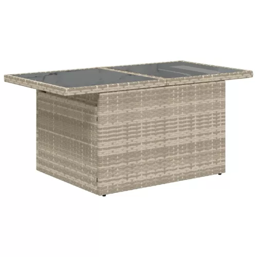 Szürke polyrattan üveglapos kerti asztal 100x55x73 cm