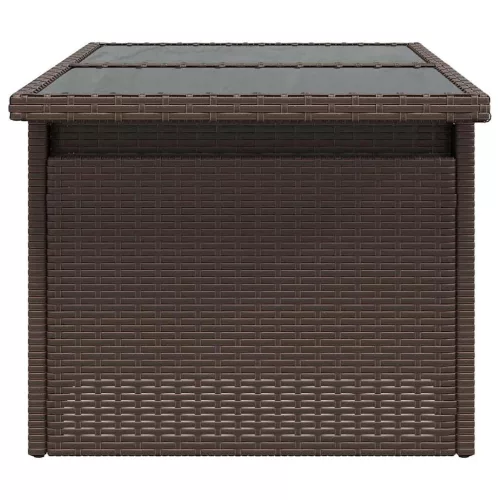 Barna polyrattan üveglapos kerti asztal 100 x 55 x 73 cm