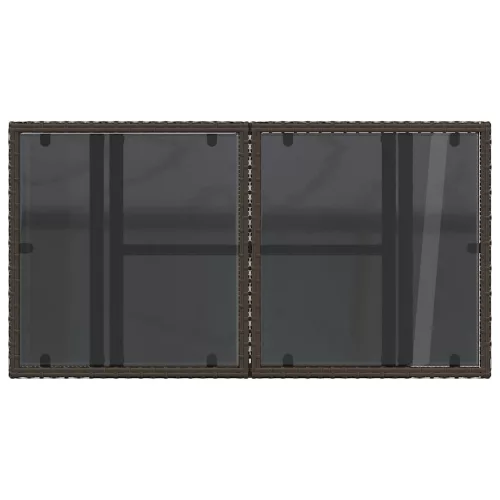 Barna polyrattan üveglapos kerti asztal 100 x 55 x 73 cm