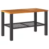 Fekete polyrattan és akácfa kerti asztal 70 x 38 x 42 cm