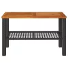 Fekete polyrattan és akácfa kerti asztal 70 x 38 x 42 cm