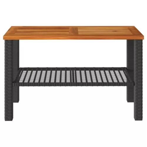 Fekete polyrattan és akácfa kerti asztal 70 x 38 x 42 cm