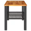 Fekete polyrattan és akácfa kerti asztal 70 x 38 x 42 cm