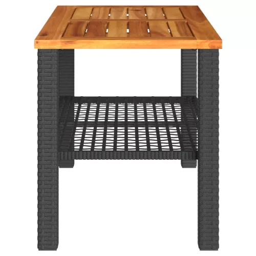 Fekete polyrattan és akácfa kerti asztal 70 x 38 x 42 cm