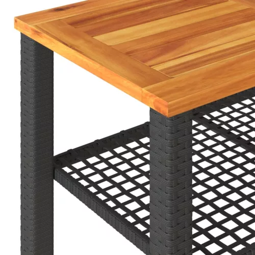 Fekete polyrattan és akácfa kerti asztal 70 x 38 x 42 cm