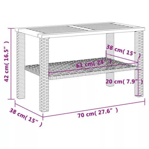 Fekete polyrattan és akácfa kerti asztal 70 x 38 x 42 cm