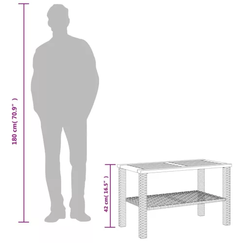 Fekete polyrattan és akácfa kerti asztal 70 x 38 x 42 cm