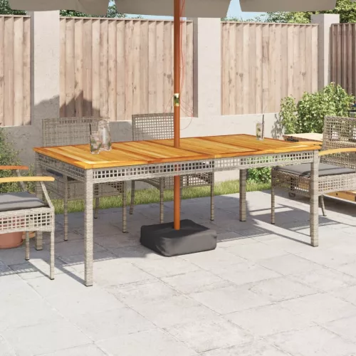 Szürke polyrattan és akácfa kerti asztal 180 x 90 x 75 cm