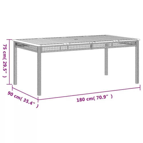 Szürke polyrattan és akácfa kerti asztal 180 x 90 x 75 cm