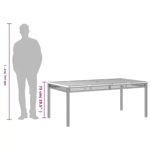 Szürke polyrattan és akácfa kerti asztal 180 x 90 x 75 cm