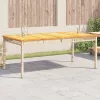 Bézs polyrattan és akácfa kerti asztal 180 x 90 x 75 cm