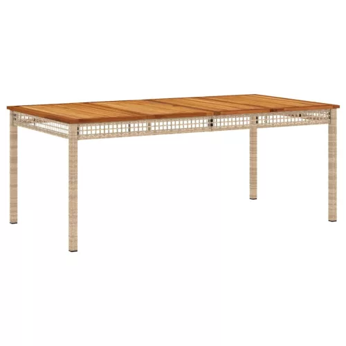 Bézs polyrattan és akácfa kerti asztal 180 x 90 x 75 cm
