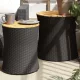 2 db fekete polyrattan kerti kisasztal fa asztallappal