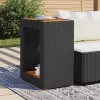 Fekete polyrattan kerti kisasztal fa asztallappal 60x40x75 cm