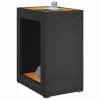 Fekete polyrattan kerti kisasztal fa asztallappal 60x40x75 cm