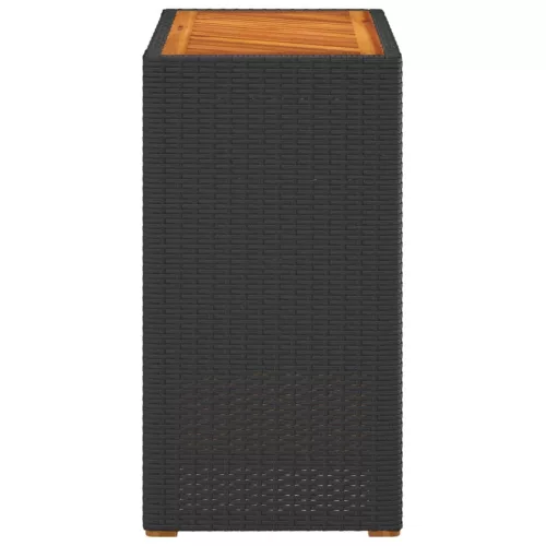 Fekete polyrattan kerti kisasztal fa asztallappal 60x40x75 cm