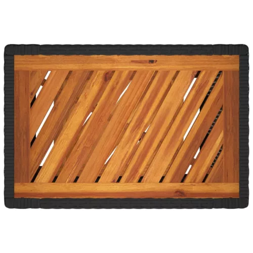 Fekete polyrattan kerti kisasztal fa asztallappal 60x40x75 cm