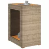 Bézs polyrattan kerti kisasztal fa asztallappal 60x40x75 cm
